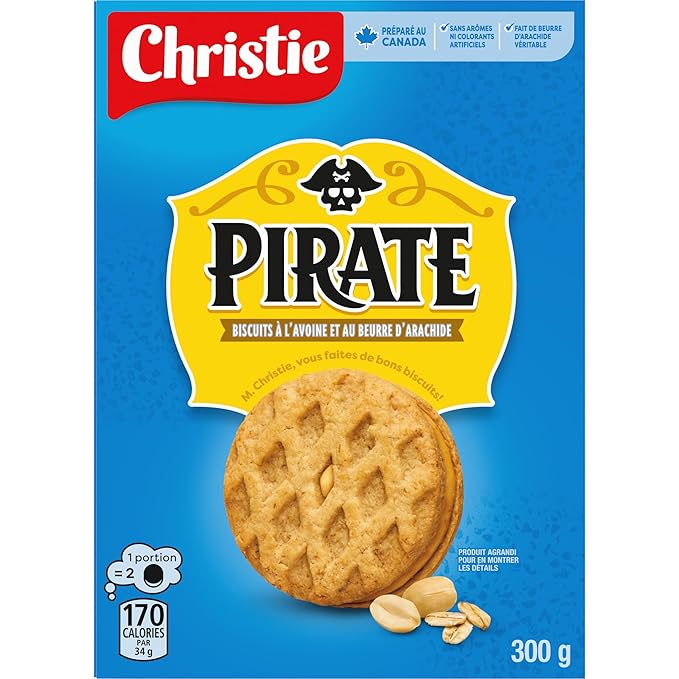 Christie Peek Freans Pirate Peanut Butter Oatmeal Cookies, 300g/10.6 oz., {Imported from Canada}