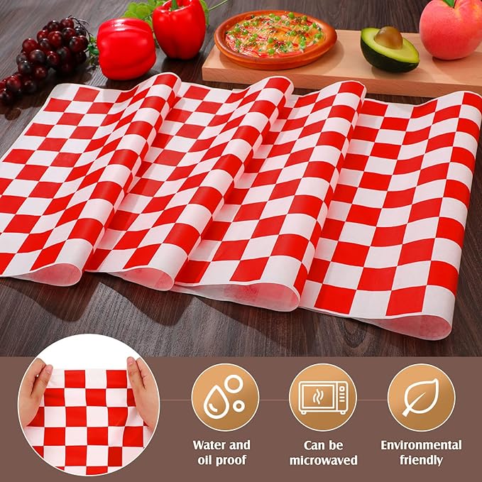 Honeydak 600 Pcs Sandwich Wrapping Paper Sheet 15x15 Checkered Food Wax Sheets Parchment Burgers Paper Basket Liner Grease Restaurant Wedding Party Supplies for Wrapping Bread BBQ