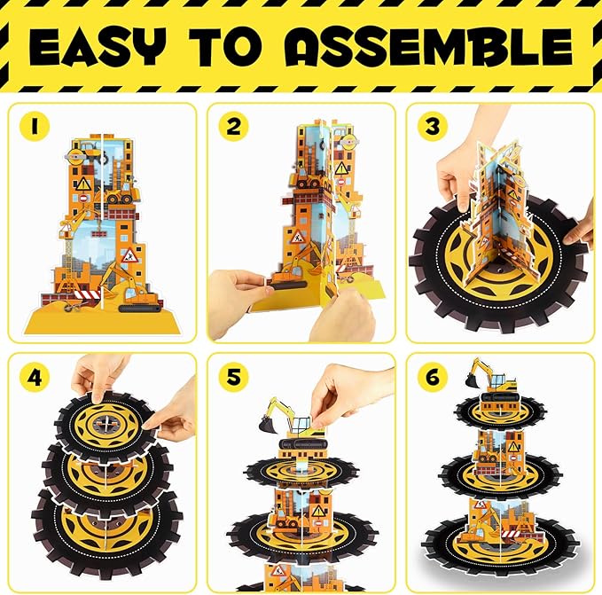 2 Pack Construction Cupcake Stand Construction Party Decorations 3 Tier Construction Cupcake Holder Dessert Stand for Boys Kids Baby Shower Birthday Party Supplies