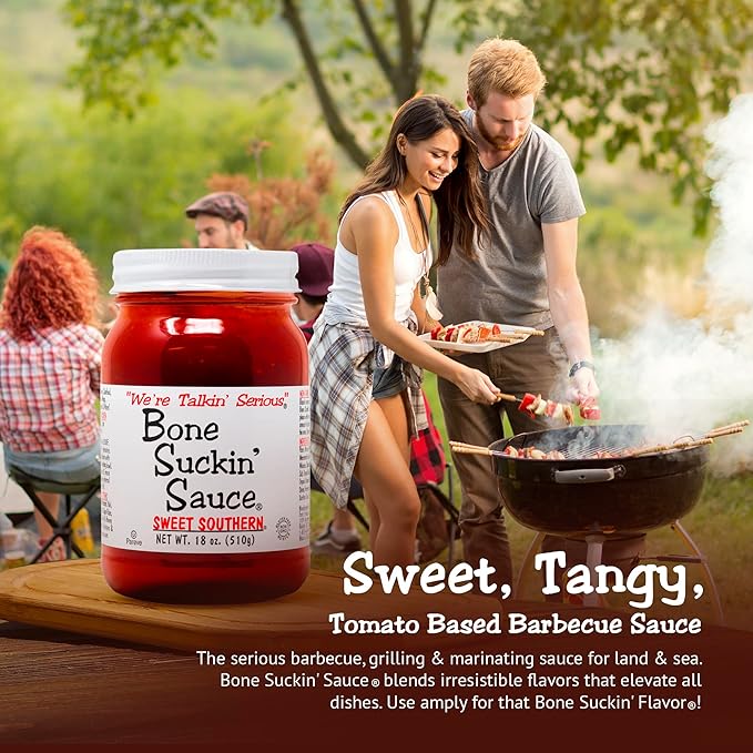 Bone Suckin' Sauce Sweet Southern BBQ Sauce, Gluten-Free, Non-GMO, Kosher, Sweetened with Cane Sugar & Molasses, All-Purpose Barbecue Sauce, For Ribs, Chicken, Pork, Beef (1 Count, Sweet Southern)