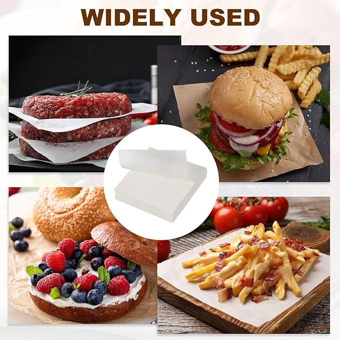 uxcell 500 Pcs Unbleached Parchment Paper Baking Sheets Squares, 3.1 Inch Hamburger Patty Paper, Non Stick Parchment Pulp Paper for Baking Grilling or Meat Storage, White