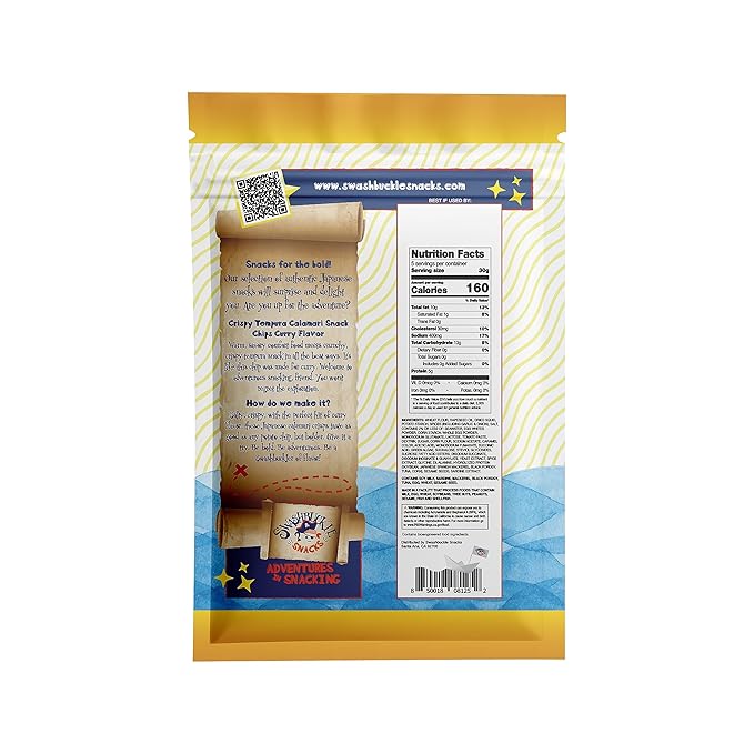 Swashbuckle Snacks Crispy Tempura Calamari Snack Chips Curry Flavor 5.29oz, Made in Japan, Otsumami