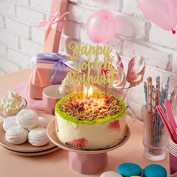 Rsstarxi 1 Pack Happy Golden Birthday Cake Topper Glitter Golden Birthday Party Cake Decoration 14th 16th 18th 30th 50th 60th Birthday Cake Picks for Kids Adults Birthday Party Decorations