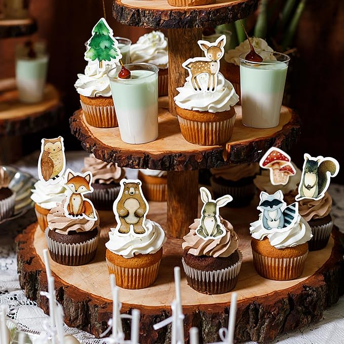 40Pcs Edible Animal Cupcake Toppers Wafer Paper Woodland Cupcake Toppers Picks for Animal Drink Topper Baby Shower or Birthday Party Decoration