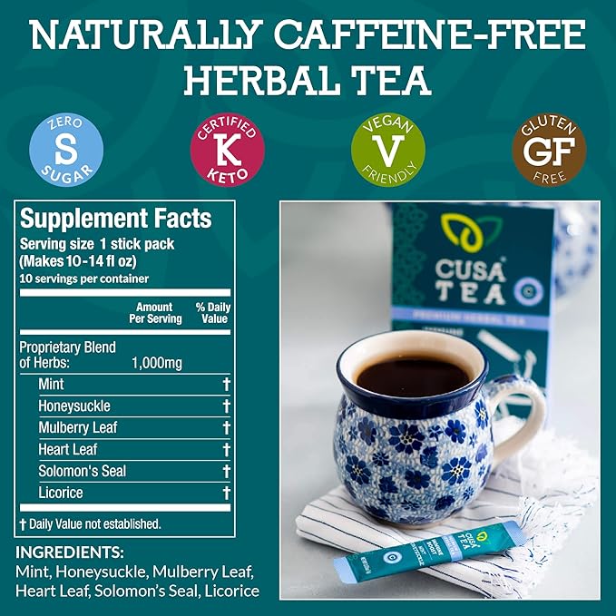 Cusa Tea & Coffee | Immune Boost Herbal Tea | Premium Caffeine Free Instant Tea | Hot & Iced Tea with No Added Sugar (30 Single Servings)
