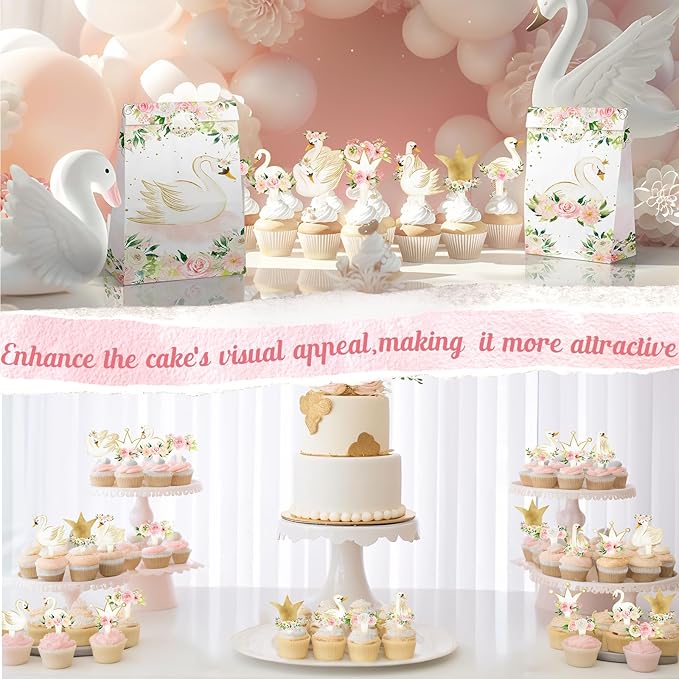 40 Pcs Swan Cupcake Toppers - Elegant Swan Party Decorations and Swan Cake Decor - Perfect for Swan Birthday Cupcake Toppers, Swan Baby Shower, and Swan Lake Theme Party
