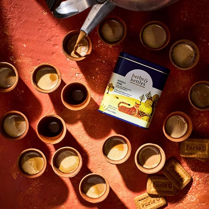 Herbs & Kettles Tea Gift Combo Set - Masala Chai, Calming Golden Latte & Lavish Blue Tea - Premium Loose Leaf Tea Collection - Relaxing, Energizing, and Refreshing Tea Variety Pack (3 Pack)