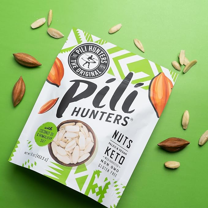 Pili Hunters - Wild Sprouted Pili Nuts, Coconut Oil and Himalayan Salt (1lb Bag) Keto/Paleo/Vegan Snacks, Low Carb Energy, Gluten Free, No Sugar Added, Superfood, the Original AS SEEN ON SHARK TANK