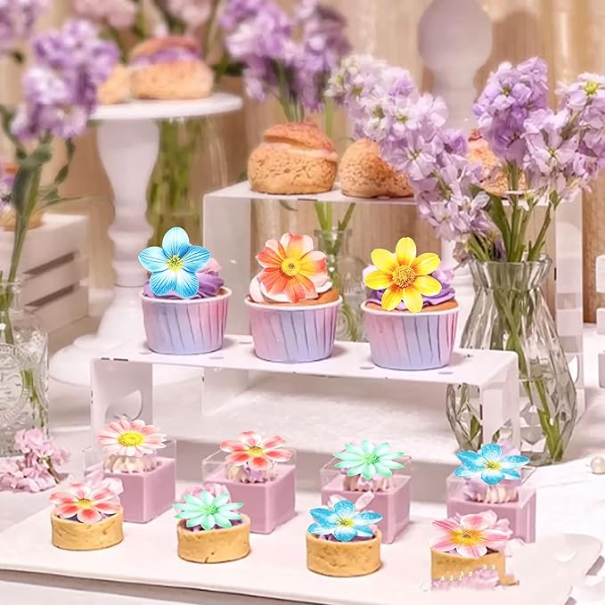 40Pcs Edible Flowers Cupcake Toppers Wafer Paper Flower Themed Party Picks Flowers Drink Topper Girl Birthday Theme Cake Decorations for Baby Shower Party Party Supplies