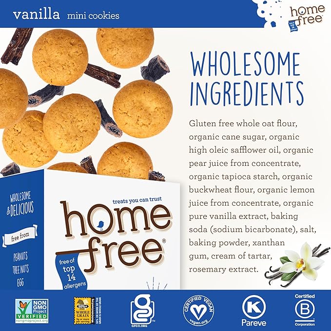 Homefree Treats you Can Trust, 70% Organic, Vanilla Mini Cookies, 5-Ounce (Pack of 6)