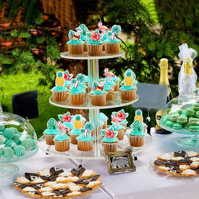 42Pcs Edible Tropical Cupcake Toppers Wafer Paper Hawaiian Luau Theme Party Decoration Baby Shower Birthday Party Supplies