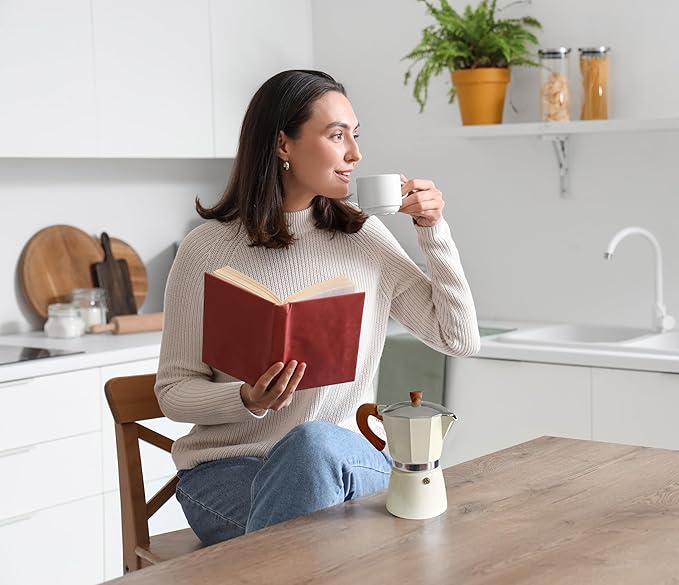 AGOGO Milano Moka Pot, Stovetop Espresso Maker, Greca, Coffee Percolator, Turkish Coffee Maker with Paper Filter, 6 Cup, Cream Color