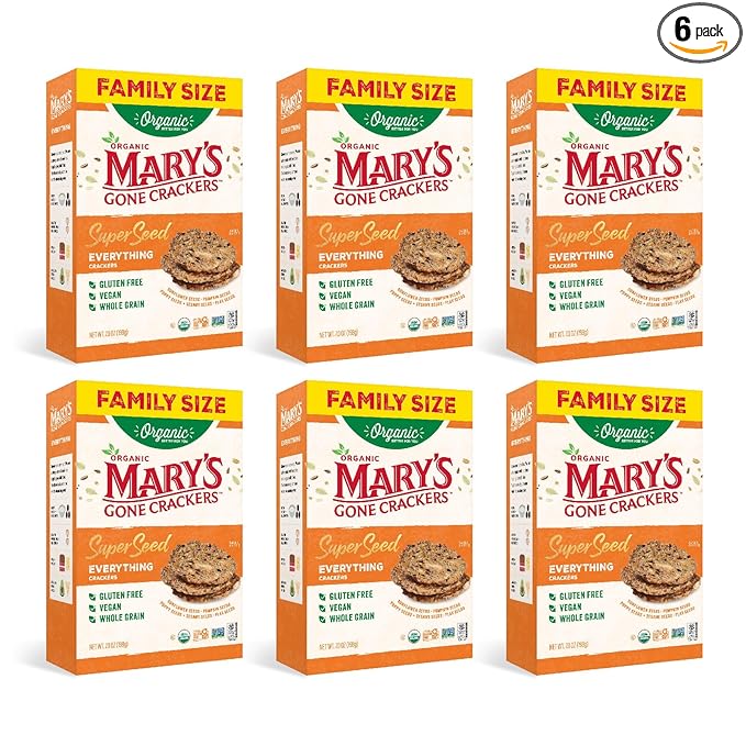 Mary's Gone Crackers Super Seed Crackers, Organic Plant Based Protein, Gluten Free, Everything, Family Size, 7 Ounce (Pack of 6)