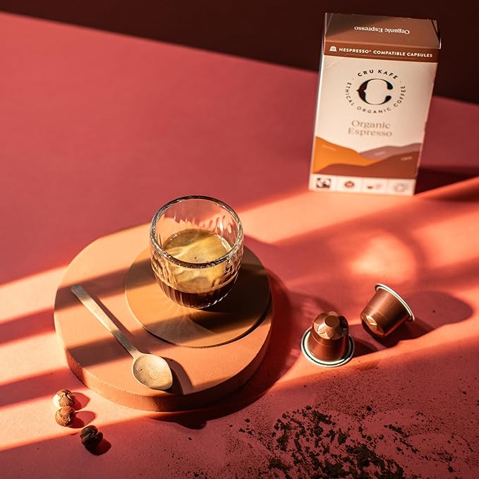 Cru Kafe Strong Espresso USDA Organic Espresso Coffee Capsules (10 Pods) Fairtrade Coffee Pods Compatible with Nespresso Original Line and Pixie Machines