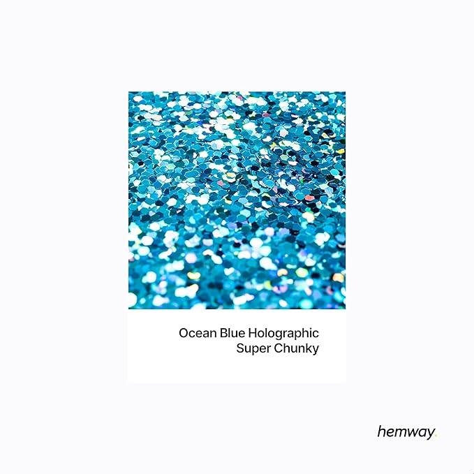 Hemway Premium Glitter Shaker - Ocean Blue Holographic | 115g Super Chunky Metallic Flake Sequins for Resin & Epoxy Crafts | Craft Supplies for Tumblers, Festival, Art