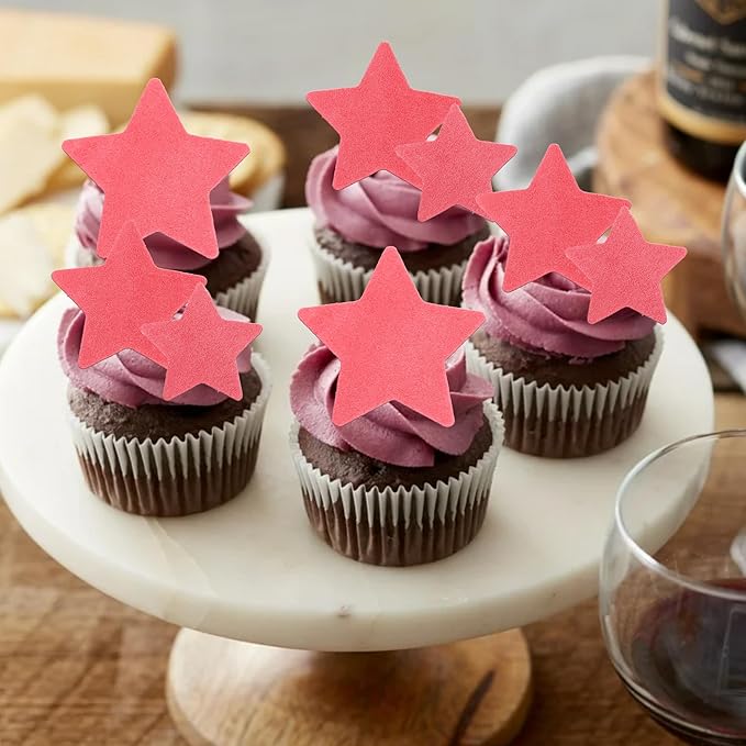 60 Pack Edible Star Cupcake Topper Twinkle Little Star Cupcake Picks Water Paper Little Star Theme Cupcake Decorations for Wedding Engagement Bridal Shower Birthday Party Supplies Red 2