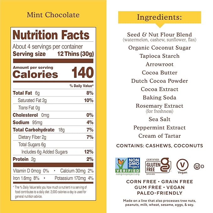 Simple Mills Mint Chocolate Seed and Nut Flour Sweet Thins, Paleo Friendly and Delicious Sweet Thin Cookies, Good for Snacks, Nutrient Dense, 4.25 oz (Pack of 3)