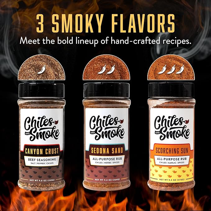 Chiles and Smoke - Canyon Crust Beef Seasoning, Great on Beef Brisket, Ribeye Steaks, Hamburger Meat and More, BBQ Rub and Spices for Grilling and Smoking, No Sugar, Gluten & MSG, USA-Made, 255 g