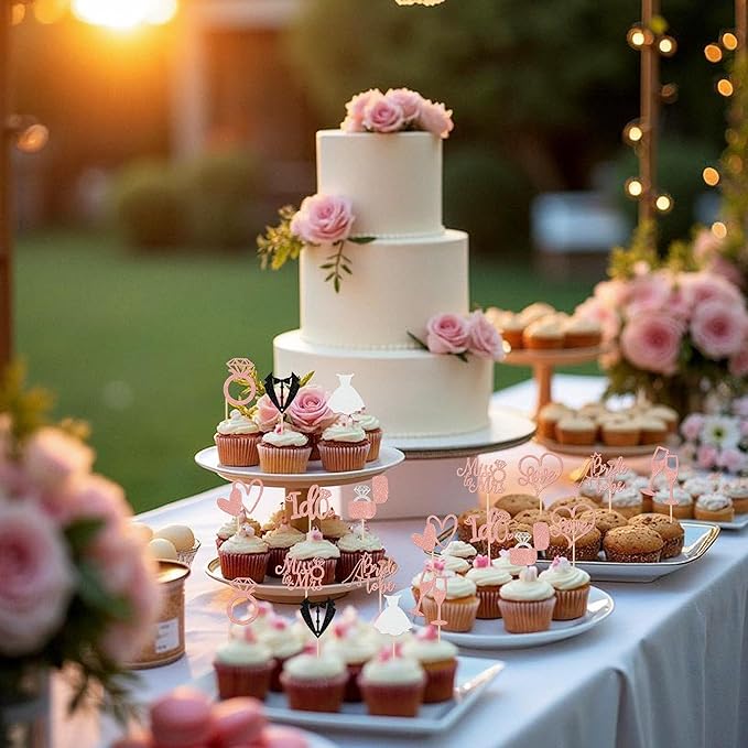 30 PCS Bride to Be Cupcake Toppers Glitter Miss to Mrs I Do Love Heart Ring Cupcake Picks Wedding Bridal Shower Cake Decorations for Wedding Engagement Bachelorette Party Supplies Rose Gold