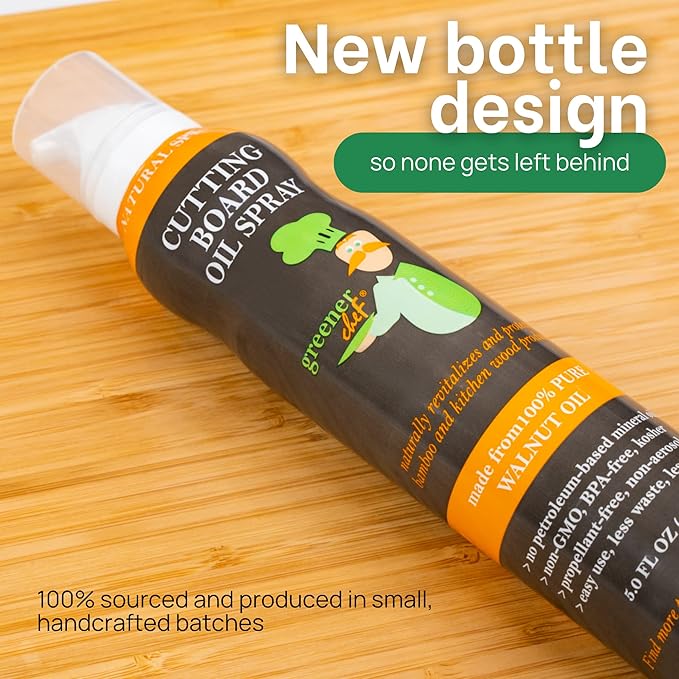 GREENER CHEF Organic Premium Italian Food-Grade Walnut Oil Spray & Butcher Block Conditioner - 100% Walnut Oil for Bamboo Chopping Boards - Aerosol-Free, Made in Italy