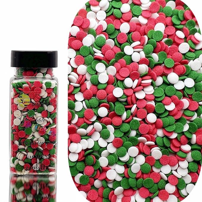 SE Si&Moos Christmas Confetti Sprinkles Edible Red Green and White Sequins Red and Green Confetti Sprinkles Edible Christmas Cookie Sprinkles and Decorations for Topping Cupcakes, Cookies, Cakes, Cakes Pops 3 OZ