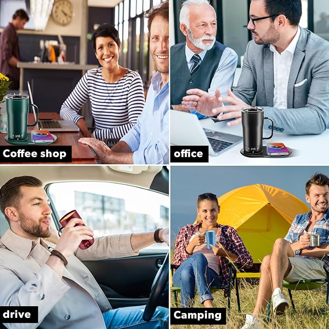 Smart Self Heating Coffee Mug 18 Oz Temperature Control Heated Coffee Mug App Controlled Warmer Mug 5-10 Hour LED Display Keep Coffee Hot All Day Fast Wireless Charger Base Dull Black