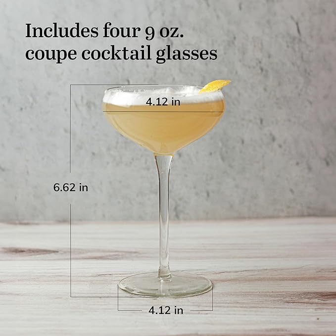 Libbey Signature Kentfield Coupe Cocktail Glasses Set of 4, Coupe Bowl Stemmed Cocktail Glasses, Dishwasher Safe Champagne Glass Gift Set