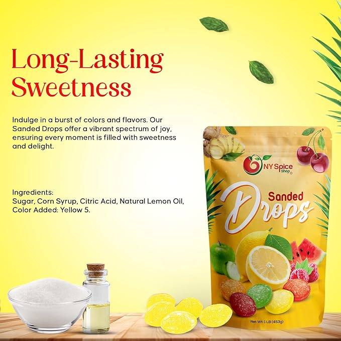 NY Spice Shop Sanded Lemon Drops - 3 Pound Lemon Hard Candy - Old Fashioned Candy - Candy Bulk - Tangy and Sweet Delicious Candy - Healthy Snacks