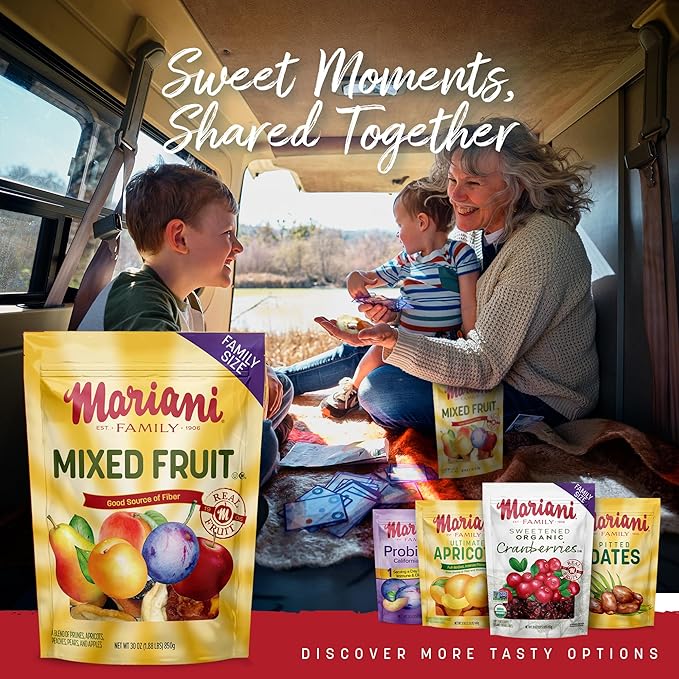Mariani Mixed Fruit - 30oz Bulk Bag, Dried Fruit Mix No Sugar Added - Pears, Plums, Peaches, Apricots, Apples - American Made Quality Dried Fruit Snacks,Perfect for Trail Mix, Salads, Yogurt, Dessert