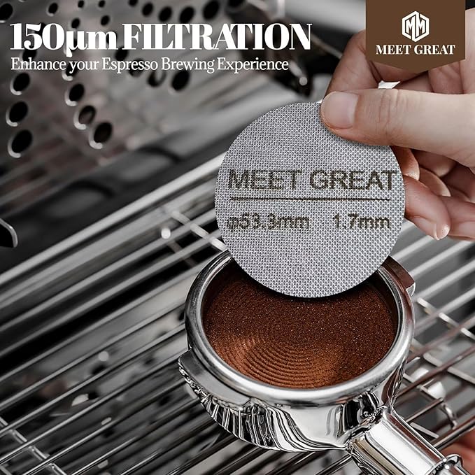 Meet Great- 2 Packs 53.3mm Espresso Puck Screen, 1.7mm Thickness 150?œm 316L Stainless Steel, Upgraded Reusable Coffee Filter Screen for 54mm Breville Portafilter Filter Basket