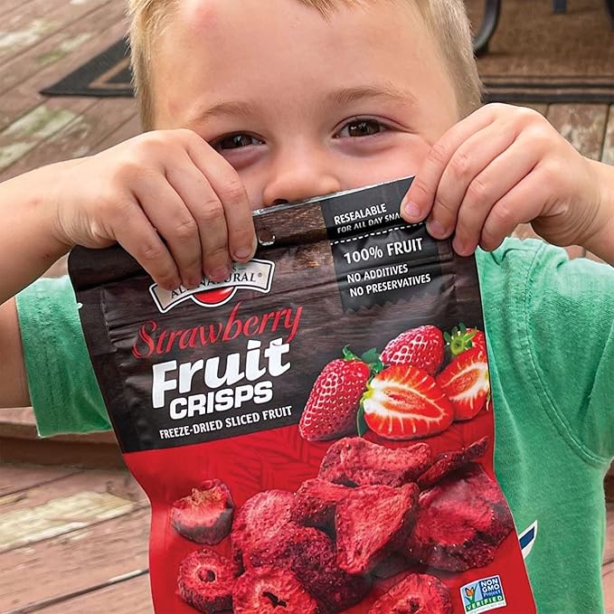 Brothers All Natural Freeze Dried Fruit Crisps, Strawberry, 1 Oz (Pack of 8), Made with 100% Fruit, Gluten Free, Soy Free, Vegan, Heathy Snack, Resealable Pouch