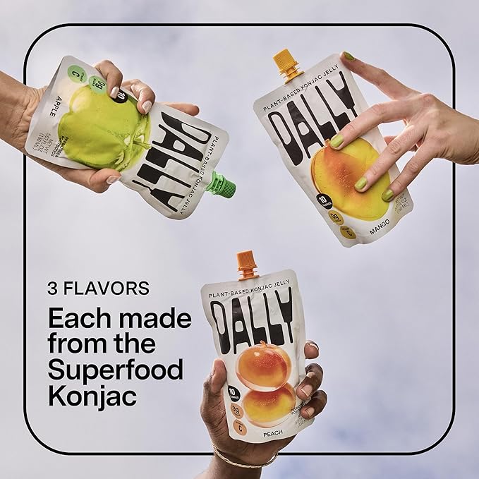 Dally Drinkable Konjac Jelly Variety Pack (10 Pouches) ??10-Calorie, Zero Sugar Korean Fruit Snack ??Mango, Peach & Apple Flavors ??Prebiotics & Postbiotics for Skin, Immune & Weight Management