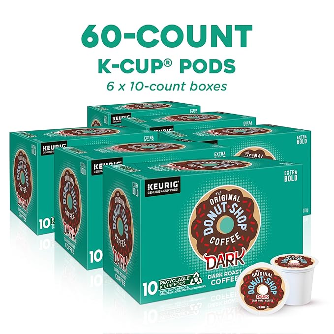 The Original Donut Shop Dark Keurig Single-Serve K-Cup Pods, Dark Roast Coffee, 60 Count, (6 Packs of 10)