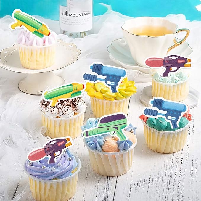 40Pcs Edible Water gun Cupcake Toppers Summer Beach Hawaii Party Decorations for Sweet Summer Theme Baby Shower Supplie