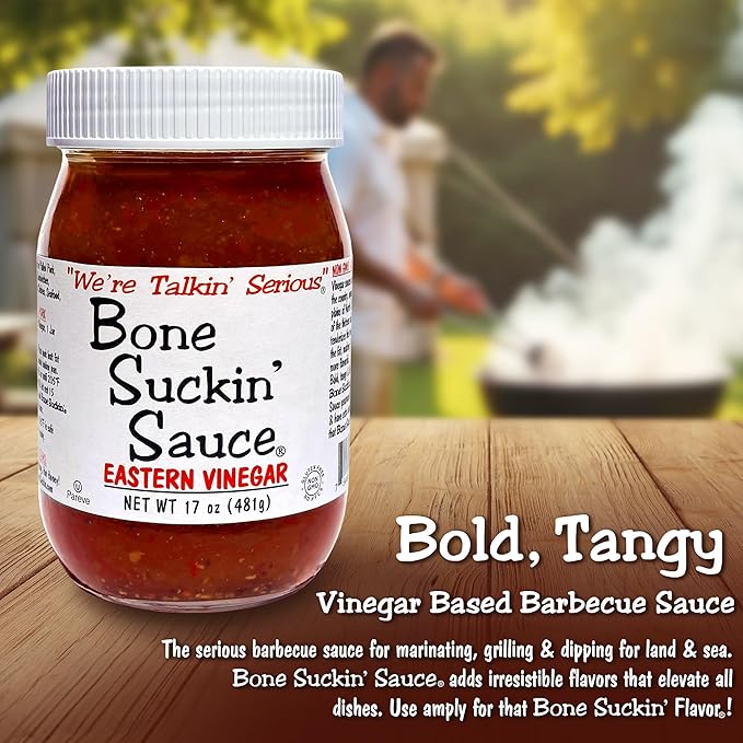 Bone Suckin??Sauce Eastern Vinegar BBQ Sauce, Authentic Carolina Flavor, Zesty, Vinegar-Based Flavor, For Chicken, Pork, Beef, Potatoes Gluten-Free, Non-GMO, Kosher (1 Count)