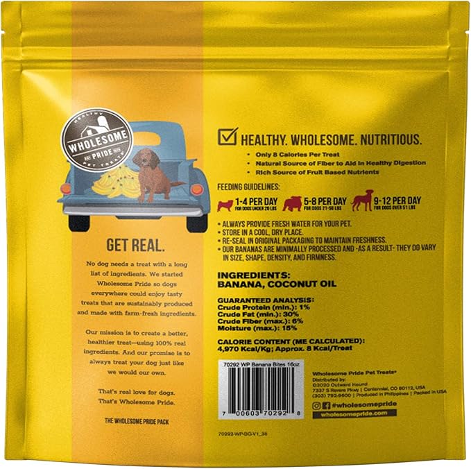 Wholesome Pride Banana Bites 100% All-Natural Limited Ingredient Dog Treats, 16 oz (Pack of 2)