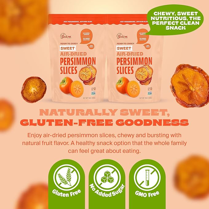 Whitney Jordan Naturals Air-Dried Persimmon Slices | Dried Fruit Snack Made from Real Persimmons | No Sugar Added, Gluten-Free, Vegan, Chewy Real Fruit for Clean Snacking | 16 Oz, Pack of 2