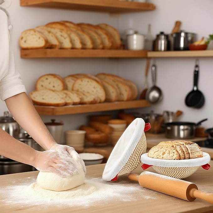 Cotton Rope Banneton Bread Proofing Basket Setï¼? Pack Round Proofing Baskets For Sourdough Bread Baking Bowls with Liners,sourdough proofing basket For Homemade Bread