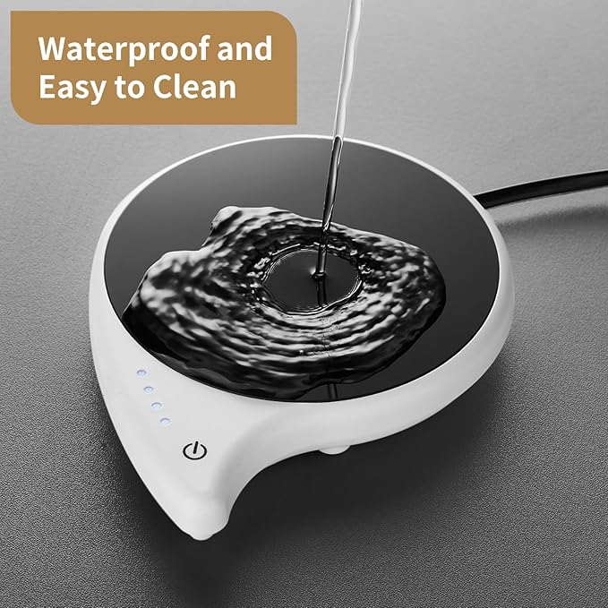 Coffee Warmer for Desk, Touch Control Mug Warmer, 4 Temperature Settings Up to 144℉, 4.3-inch Plate for Glass Cups, Mugs, Teapots, 59-inch Cord, Ideal for Office and Gifts