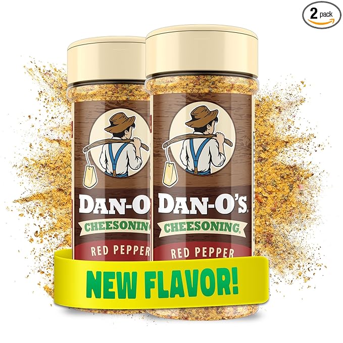 Dan-O's Red Pepper Cheesoning Seasoning, 2.6 oz Bottle, 2 Pack, Cheesy Seasoning for Pizza, Popcorn, Chicken and More, Sugar Free, Zero Calorie, Bold Parmesan Cheese Replacement for your Favorite Food