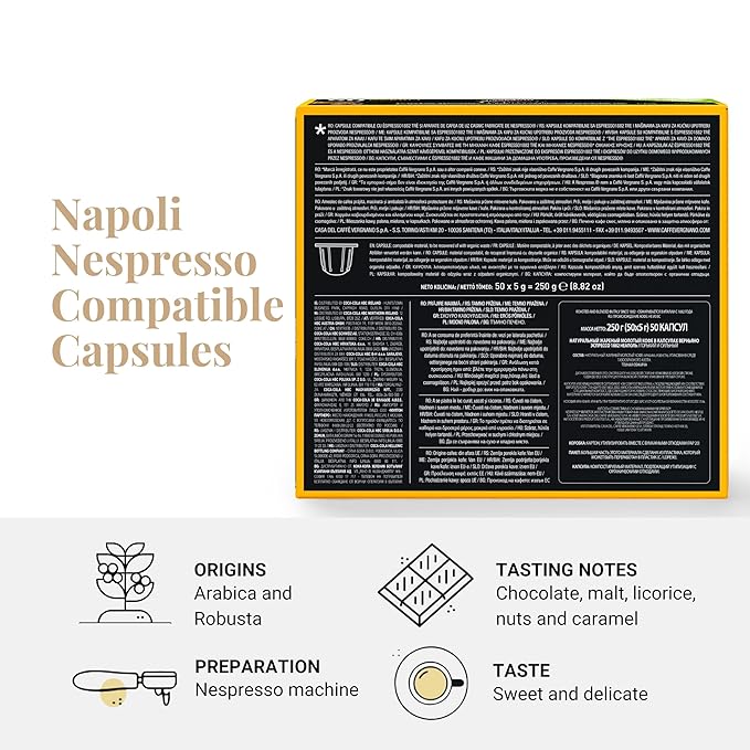 Caffe' Vergnano Medium Roast Espresso Bundle - Original Line Machine Compatible Arabica Robusta Italian Coffee For Nespresso Coffee Machines, Intenso & Napoli - 50 of Each Flavor (100 Capsules)