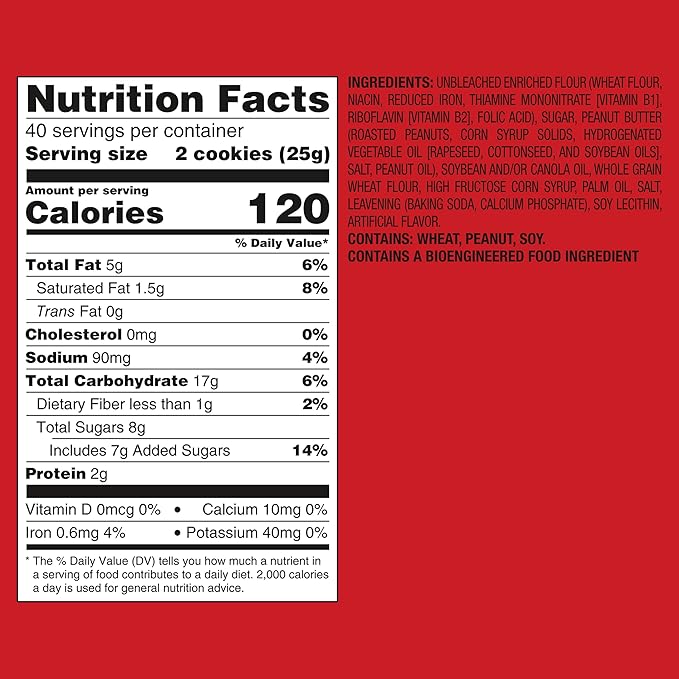 NUTTER BUTTER Peanut Butter Sandwich Cookies, King Size, 10-3.5 oz Snack Packs