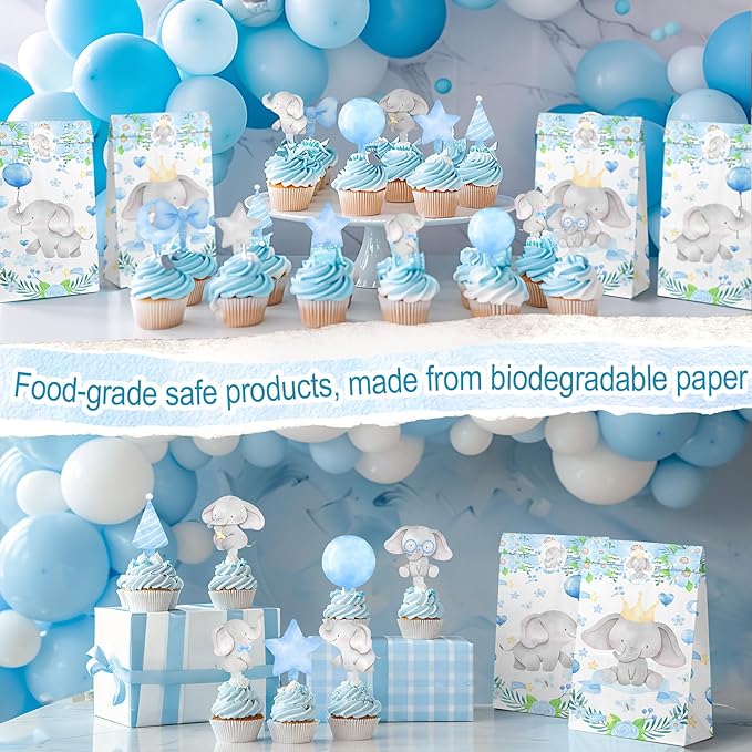 40 Pcs Blue Elephant Cupcake Toppers - Cute Party Decorations and Baby Shower Cake Decor - Perfect for Blue Elephant Birthday Cupcake Toppers, Baby Shower, and Boy Party