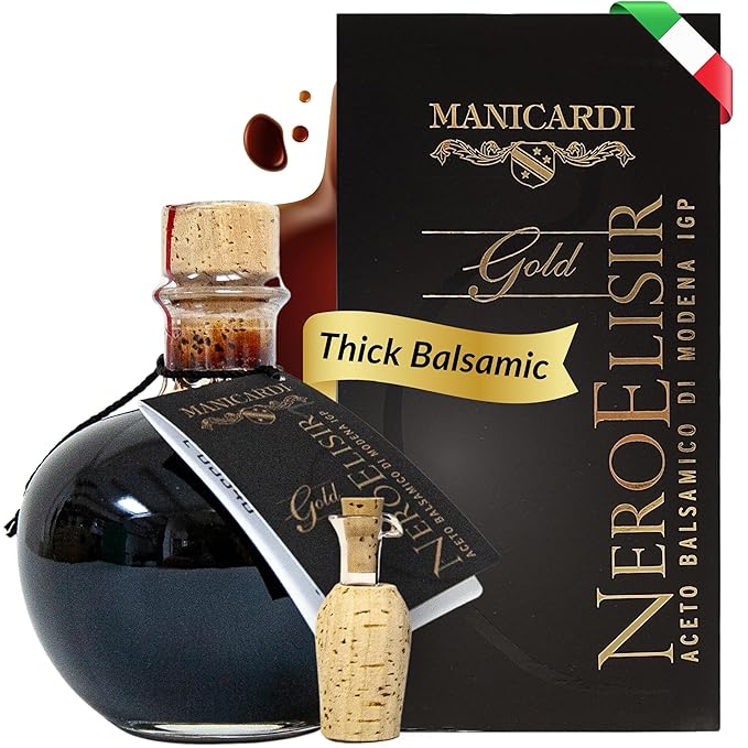 MANICARDI Balsamic Vinegar of Modena PGI - Dense Gold Elisir with Drip-Stop Dispenser Perfect for Snacks, Pasta, Vegetables, Salad Dressings, Meat - Made in Italy, 8.45 Fl Oz (250 ml)