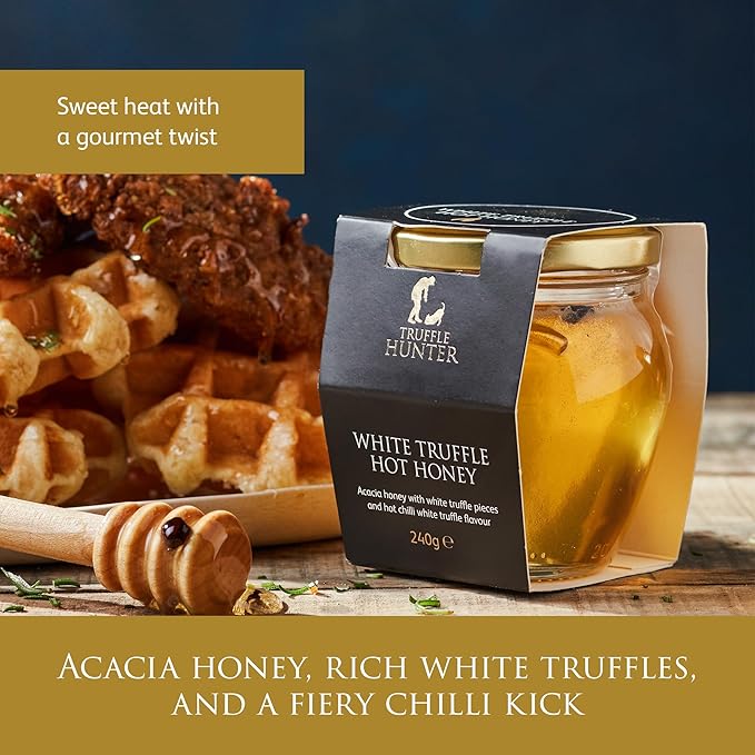 TruffleHunter - White Truffle Hot Honey - Acacia Honey with Truffle Pieces & Chilli Condiment - 8.4oz