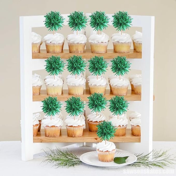 40 PCS Foil Firework Cupcake Toppers Green Sparkler Cupcake Picks Sparkle Tinsel Fireworks Decorations Cocktail Fruit Toothpick for Firework Theme Birthday Wedding Graduation Party Decoration Supplies