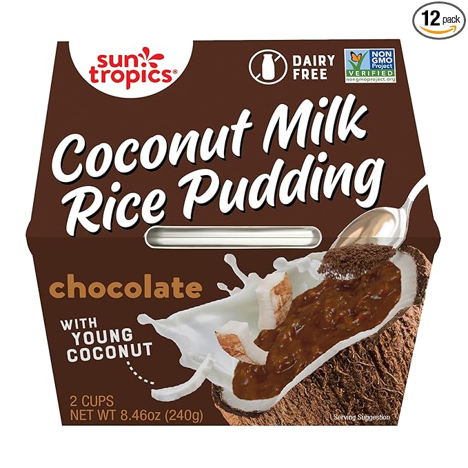 Sun Tropics Coconut Milk Rice Pudding Snack, Chocolate | Vegan Pudding, Dairy Free Pudding Snacks | Gluten Free, Low Sugar, Non-GMO | Ready-to-Eat Pudding Cups 8.46 Oz (Pack of 6)