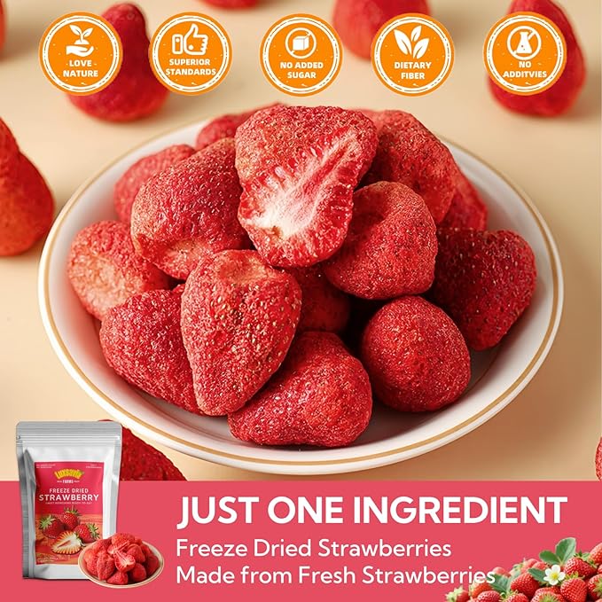Premium Freeze Dried Strawberries 95-100 per bag,7.05OZ/200g Whole Big Natural Dried Strawberries No Additives,Dehydrated Strawberry No Sugar Added,Snacks