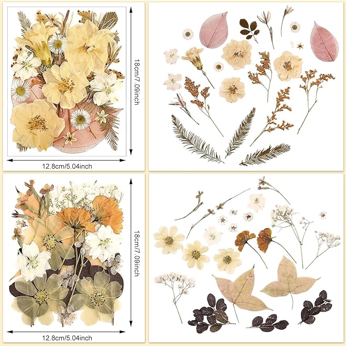 Nuanchu Pressed Flowers Bulk Dried Flower for Crafts, Dried Wildflowers Leave Natural with Tweezer for Resin Mold Scrapbooking Nail Soap Making DIY(Retro Style,Warm Color)