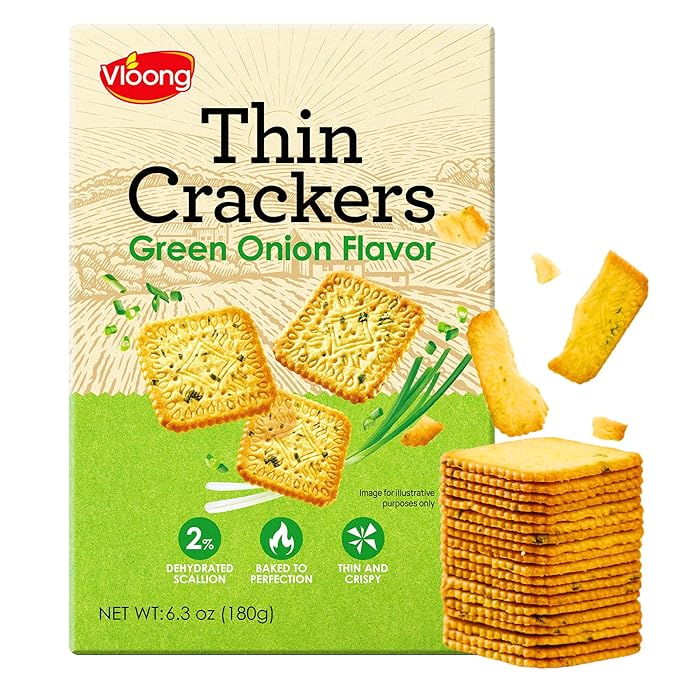 Vloong Green Onion Flavor Thin Crackers, Individual Packs with Versatile Flavors, Healthy Snacks, Thin & Crispy (1 Pack, 6.3 Ounce)
